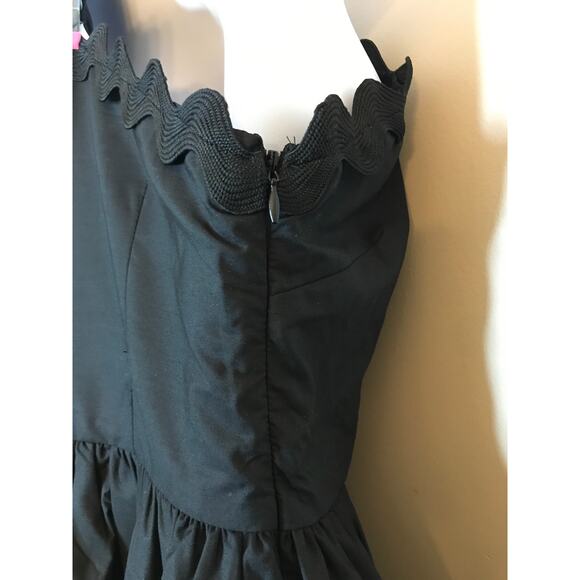 Entro Black One Shoulder Scallop Tiered Mini Dress Romper S Party Fit and Flare - Picture 9 of 13